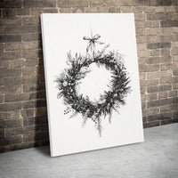 Minimalist Botanical Sketch Wall Art, Christmas Wreath Canvas Print, Modern Holiday Wreath Decor, Digital Download Printable Xmas Art Present