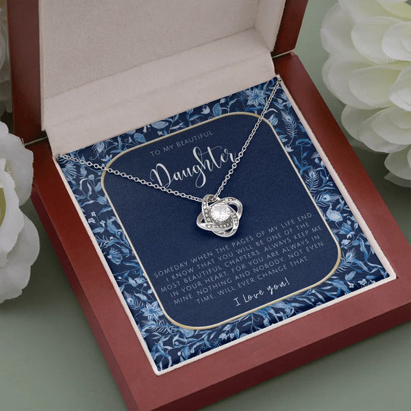 Eternal Bond Cubic Zirconia Pendant Necklace, Love Knot Necklace for Daughter, 14k White Gold Stainless Steel, Birthday Chris