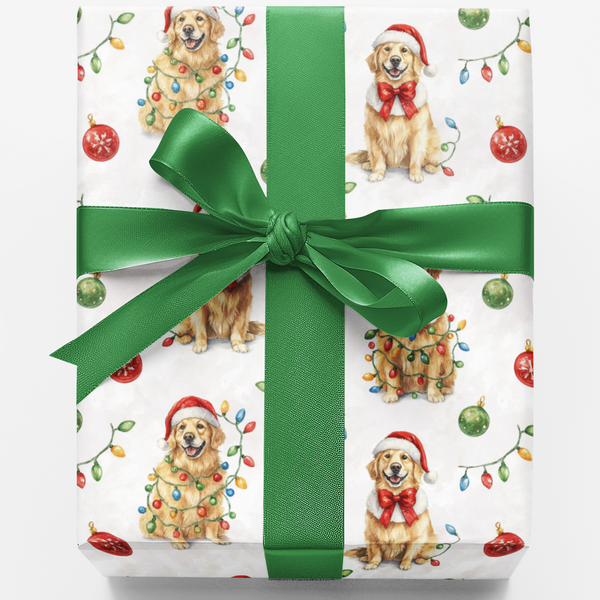 Santa Dog Wrapping Paper, Golden Retriever Christmas Wrapping Paper, Holiday Puppy Gift Wrap, Dog Lover Wrapping Paper, Adora