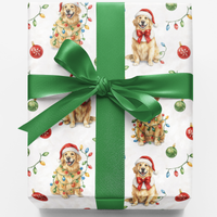 Santa Dog Wrapping Paper, Golden Retriever Christmas Wrapping Paper, Holiday Puppy Gift Wrap, Dog Lover Wrapping Paper, Adorable Xmas Pet Wrap