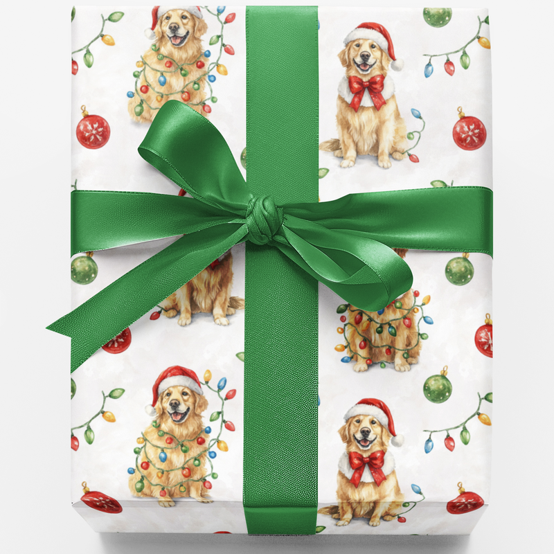 Santa Dog Wrapping Paper, Golden Retriever Christmas Wrapping Paper, Holiday Puppy Gift Wrap, Dog Lover Wrapping Paper, Adorable Xmas Pet Wrap