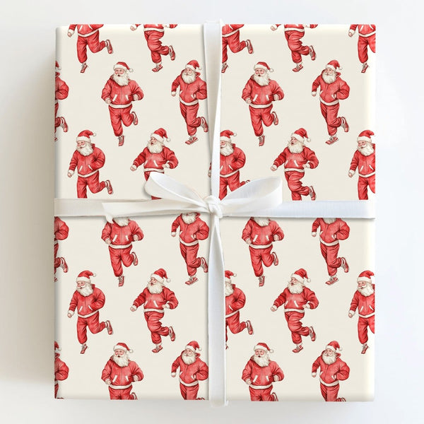 Jogging Santa Claus Gift Wrap, Running Santa Christmas Wrapping Paper, Tracksuit Santa Wrapping Paper, Fitness Runner Holiday