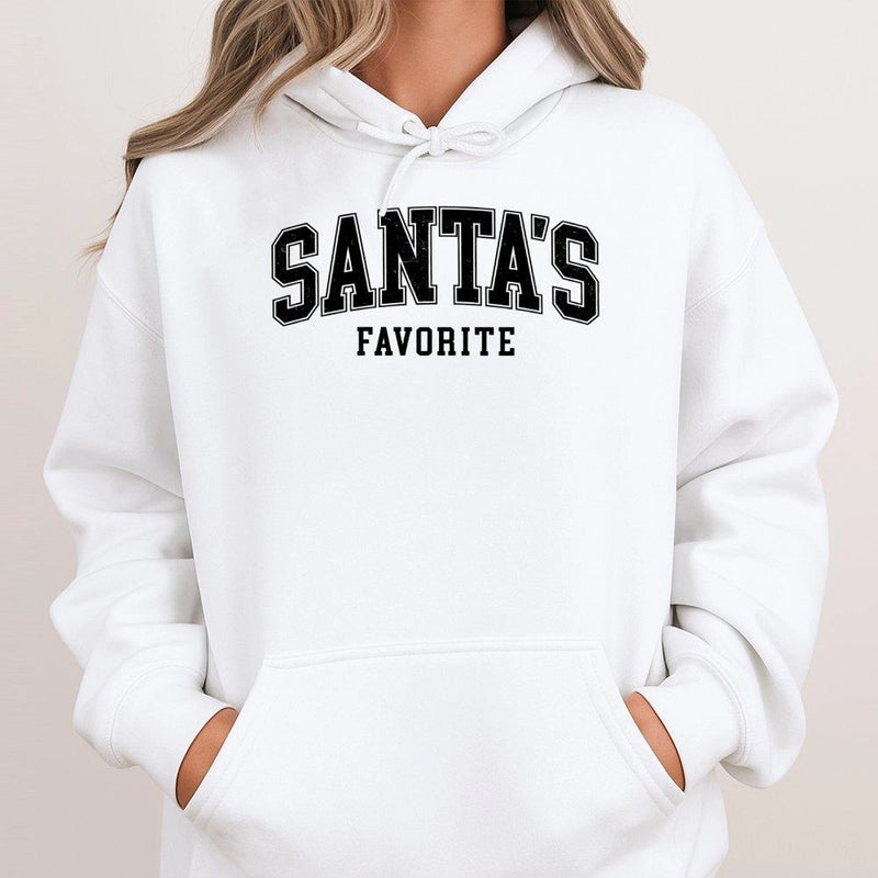 Retro Varsity Holiday Sweatshirt, Santa's Favorite Christmas Hoodie, Comfy Santa Season Hooded Pullover, Unisex Christmas Winter Hoodie