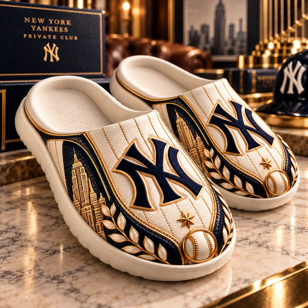 NYY Pinstripe Heritage - Ivory and Navy Clog Sandals - main