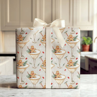 Holiday Cocktail Gift Wrap, Gingerbread Man Martini Wrapping Paper, Adorable Gingerbread Christmas Wrapping Paper, Festive Snowflake Gift Wrap