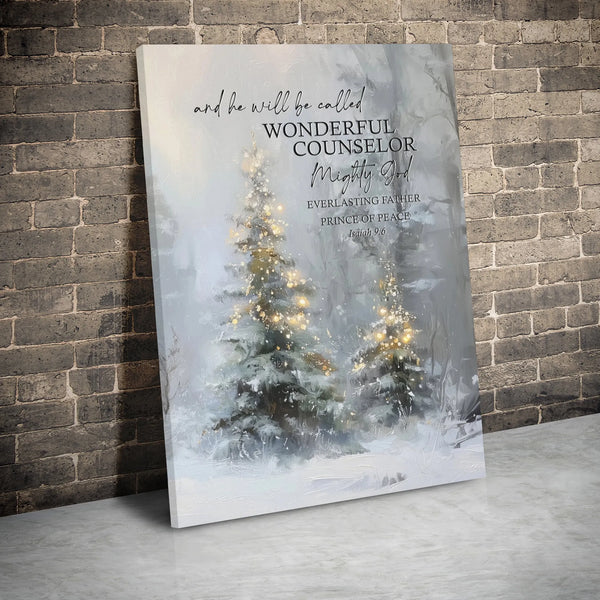 Snowy Christmas Tree Religious Print, Isaiah 9 6 Bible Verse Canvas Wall Art, Scripture Holiday Wall Decor, Christian Home Ar