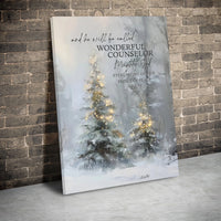 Snowy Christmas Tree Religious Print, Isaiah 9 6 Bible Verse Canvas Wall Art, Scripture Holiday Wall Decor, Christian Home Art Present
