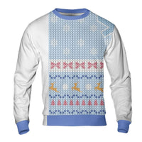 Reindeer Bows Holiday Sweater, Light Blue Reindeer Ugly Christmas Sweatshirt, Adorable Reindeer Christmas Crewneck, Festive Xmas Pullover