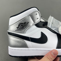 Mid Top Sneakers, White Black Silver Colorway, Lace Up Design, Casual Gift for Sneaker Fans