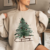 Festive Winter Sleigh Crewneck, Christmas Tree Sweatshirt, Vintage Holiday Graphic Sweater, Comfy Christmas Pullover, Adorable Xmas Holiday Present