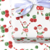 Humorous Holiday Cheer Gift Wrap, Cheerleading Santa Wrapping Paper, Pom Pom Santa Claus Wrapping Paper, Adorable Christmas Present Wrapping Paper