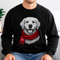 Adorable Dog in Scarf Sweatshirt, Golden Retriever Christmas Sweatshirt, Retro Holiday Puppy Crewneck, Dog Lover Xmas Sweater