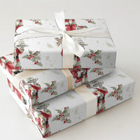 Santa Champagne Coupe Gift Wrap, Champagne Santa Wrapping Paper, Watercolor Holly Berry Wrapping Paper, Elegant Christmas Wrapping Paper