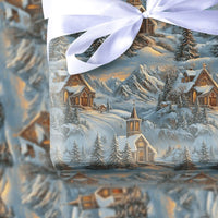 Winter Landscape Gift Wrap, Snowy Mountain Village Wrapping Paper, Christmas Wrapping Paper Roll, Comfy Chalet Holiday Present Wrap Paper
