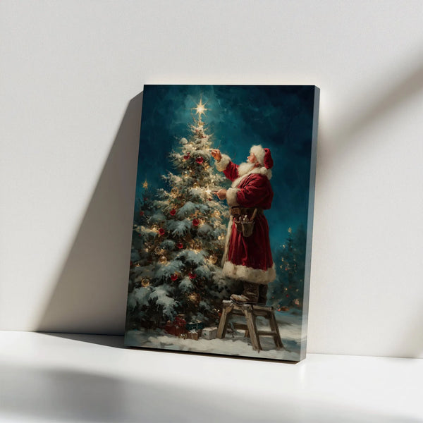 Nostalgic Christmas Canvas Print, Vintage Santa Claus Canvas Wall Art, Retro Holiday Tree Canvas Art, Festive Winter Wall Dec