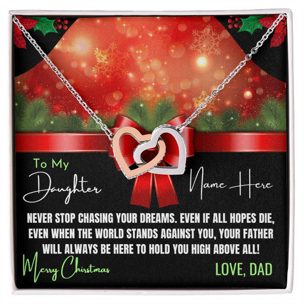 Double Heart Pendant Necklace, Daughter Interlocking Hearts Necklace from Dad, Cubic Zirconia Heart Necklace, Christmas Keeps