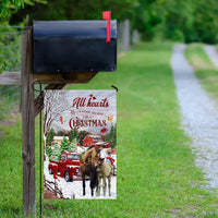 Red Truck Winter Horse Yard Flag, All Hearts Come Home for Christmas Garden Flag, Double-Sided Holiday Farmhouse Lawn Flag, Xmas Present