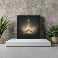 Holy Family Manger Canvas Print, Nativity Scene Square Canvas, Luminous Christian Canvas Wall Art, Religious Christmas Holiday Decor
