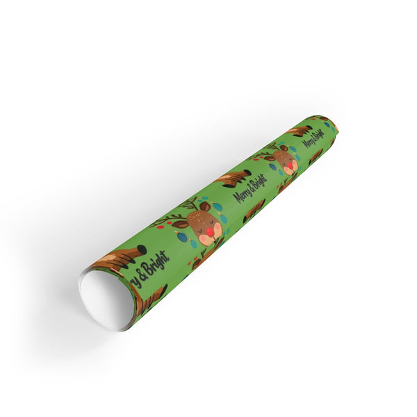 Christmas Lights Gift Wrap, Merry and Bright Reindeer Wrapping Paper, Adorable Holiday Gift Wrapping Paper, Festive Winter Se