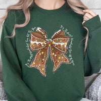 Coquette Holiday Cookie Sweater, Gingerbread Bow Christmas Sweatshirt, Adorable Xmas Graphic Crewneck, Winter Pullover, Festive Present for Women