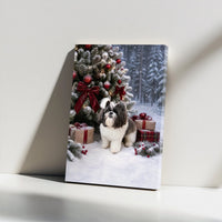 Snowy Holiday Dog Portrait Canvas Print, Shih Tzu Christmas Canvas Wall Art, Christmas Tree Puppy Canvas Art, Dog Lover Holiday Wall Decor