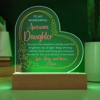 Sentimental Message LED Plaque, Daughter Heart Acrylic Plaque, To My Daughter Keepsake Plaque, Birthday or Christmas Present from Mom
