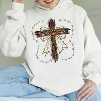Christmas Lights Cross Sweatshirt, Be the Light Matthew 5:14 Hoodie, Christian Bible Verse Pullover, Religious Holiday Faith Present