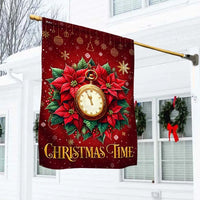 Poinsettia Clock Christmas Flag, Most Wonderful Time of the Year Garden Flag, Double Sided Holiday Garden Flag, Festive Lawn Yard Decor