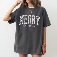 Varsity Holiday Tree Pattern Shirt, Merry Christmas T-Shirt, Festive Christmas Graphic T-Shirt, Adorable Xmas Tee, Holiday Season Present