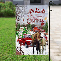 Winter Farmhouse Holiday Yard Flag, All Hearts Come Home for Christmas Horse Garden Flag, Rustic Equestrian Lawn Flag, Horse Lover Present