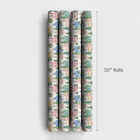 Winter Village Holiday Gift Wrap, Watercolor Christmas Wrapping Paper, Festive Xmas Gift Wrap Paper, Seasonal Present Wrapping Paper