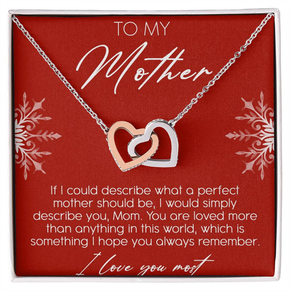 CZ Linked Heart Pendant, To My Mother Interlocking Hearts Necklace, Sentimental Mom Heart Necklace, Christmas Birthday Presen