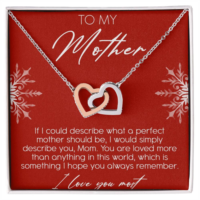 CZ Linked Heart Pendant, To My Mother Interlocking Hearts Necklace, Sentimental Mom Heart Necklace, Christmas Birthday Present for Mother
