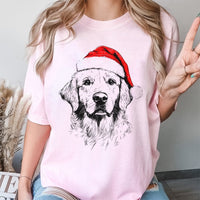 Santa Hat Dog Christmas Shirt, Golden Retriever Christmas T-Shirt, Adorable Dog Lover Christmas Tee, Festive Pet Owner Graphic Shirt, Xmas Present