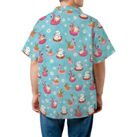 Tropical Christmas Hawaiian Shirt, Santa and Snowman Flamingo Hawaiian Shirt, Retro Holiday Flamingo Hawaiian Shirt, Beach Xmas Button Down