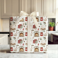 Book Lover Holiday Gift Wrap, Comfy Fireplace Christmas Wrapping Paper, Rustic Winter Books Stockings Wrapping Paper, Festive Xmas Gift Wrap