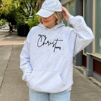 Minimalist Script Holiday Sweatshirt, Merry Christmas Hoodie, Comfy Winter Typography Pullover, Christmas Season Sweater, Festive Present