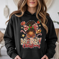 Afrocentric Holiday Bun Hooded Sweatshirt, African American Merry Christmas Hoodie, Black Queen Xmas Pullover, Melanin Holiday Hoodie Present