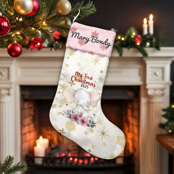 First Christmas 2025 Stocking, Baby Elephant Christmas Stocking, Personalized Baby Holiday Stocking, Adorable Keepsake Stocki
