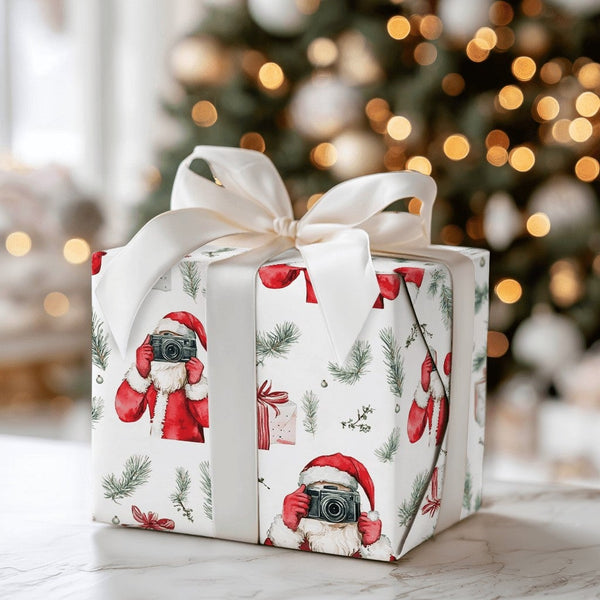 Vintage Camera Holiday Gift Wrap, Santa Photographer Christmas Wrapping Paper, Adorable Santa Wrapping Paper, Photography Lov