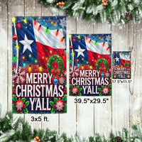 Merry Christmas Y'all Yard Flag, Texas Christmas Garden Flag, Double-Sided Lone Star Holiday Flag