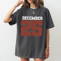 Retro Varsity Number Graphic Tee, December 25 T-Shirt, Vintage Christmas 25 Shirt, Comfy Holiday Morning Tee, Adorable Xmas Season Present