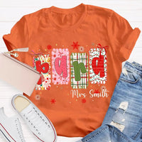 Custom Name Holiday Graphic Tee, Personalized Color Block Christmas T-Shirt, Matching Family Xmas Shirt, Festive Present Top