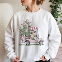 Holiday Dog Lover Sweatshirt, Golden Retriever Golf Cart Christmas Sweatshirt, Adorable Xmas Puppy Sweatshirt, Golfer Crewneck