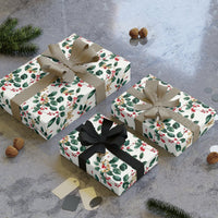 Christmas Berries Gift Wrap, Holly and Bells Wrapping Paper, Golden Bell Festive Wrapping Paper, Holiday Present Paper Roll, Xmas Gift Wrap