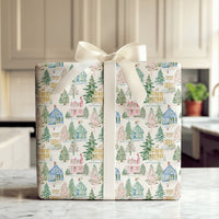 Winter Village Holiday Gift Wrap, Watercolor Christmas Wrapping Paper, Festive Xmas Gift Wrap Paper, Seasonal Present Wrapping Paper