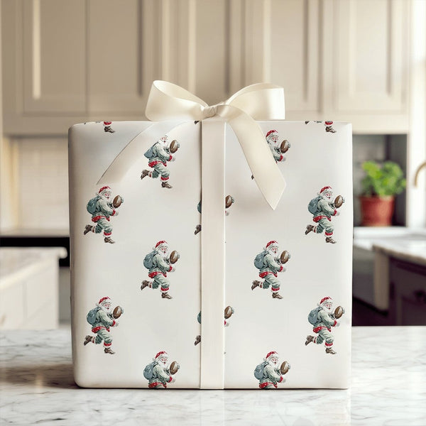 Vintage Sports Santa Wrapping Paper, Football Santa Wrapping Paper, Game Day Holiday Wrapping Paper, Christmas Gift Wrap Roll