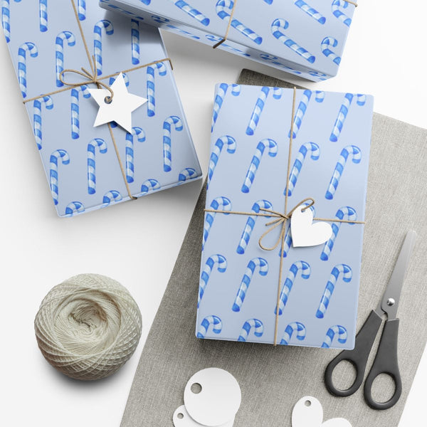 Christmas Candy Cane Gift Wrap, Blue Candy Cane Wrapping Paper, Blue Holiday Wrapping Paper, Candy Cane Paper Roll, Festive P