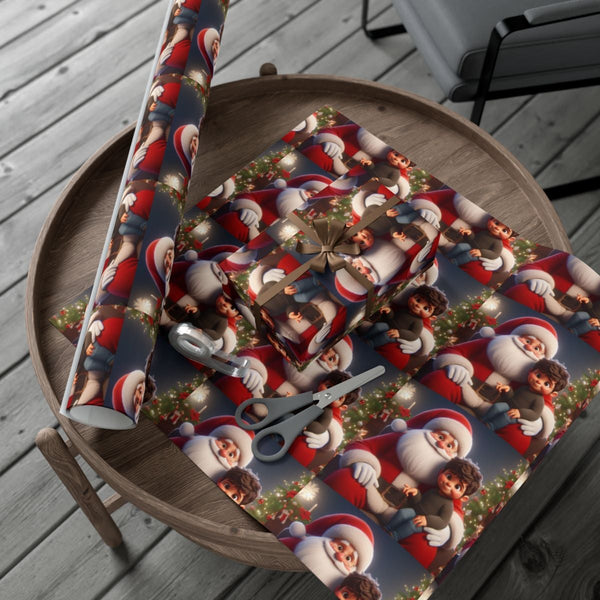 Christmas Holding Child Gift Wrap, Santa Claus Wrapping Paper, Vintage Santa Claus Wrapping Paper, Festive Holiday Present Gi