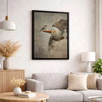 Winter Forest Bird Canvas Print, Rustic Snowman Canvas Wall Art, Whimsical Farmhouse Holiday Canvas Decor, Comfy Seasonal Christmas Present